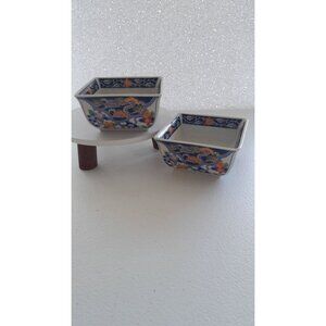(2) VINTAGE JAPAN MADE FOR GUMP'S PORCELAIN SQUARE ANGULAR RIM RICE BOWL FLORAL